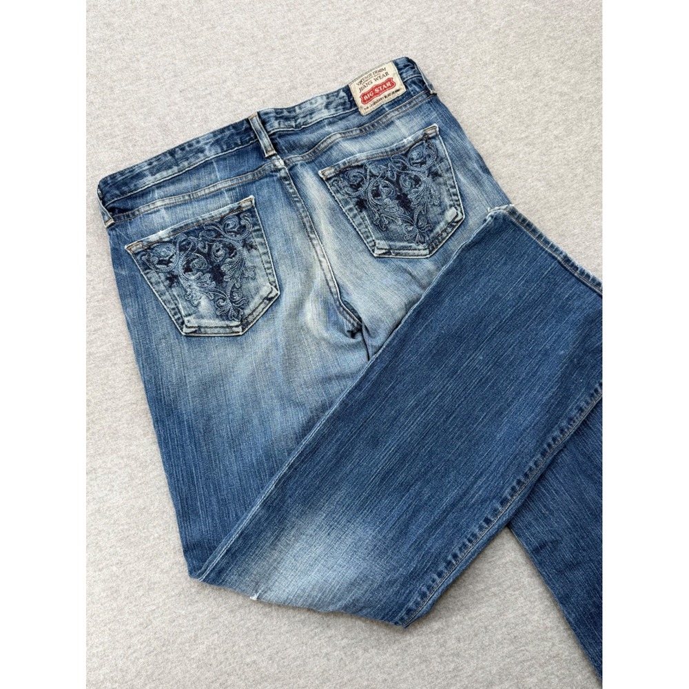 Big Star Sweet Low Boot Jeans 31R‎ Medium Wash Embroidered Distressed Y2K USA